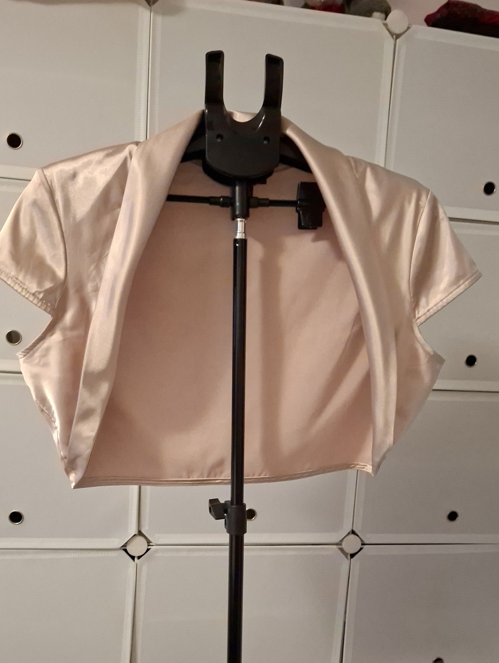 le chateau Satin Short Sleeve Bolero in Blush/Champagne